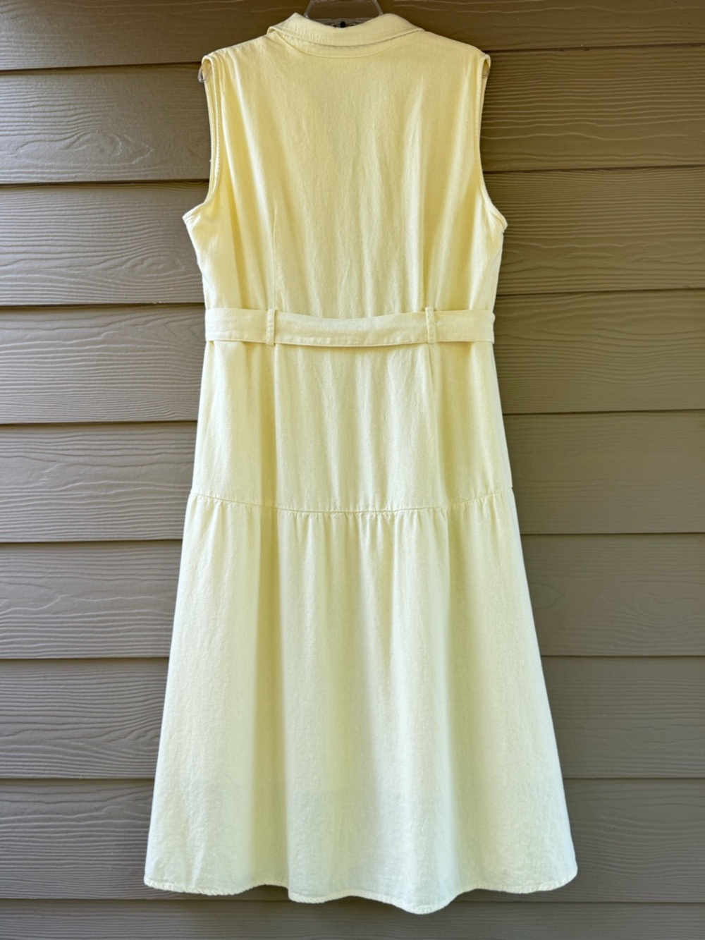 Nicole Miller Yellow Linen Blend Belted Collared Midi Sleeveless Shirt Dress XL - Picture 7 of 11